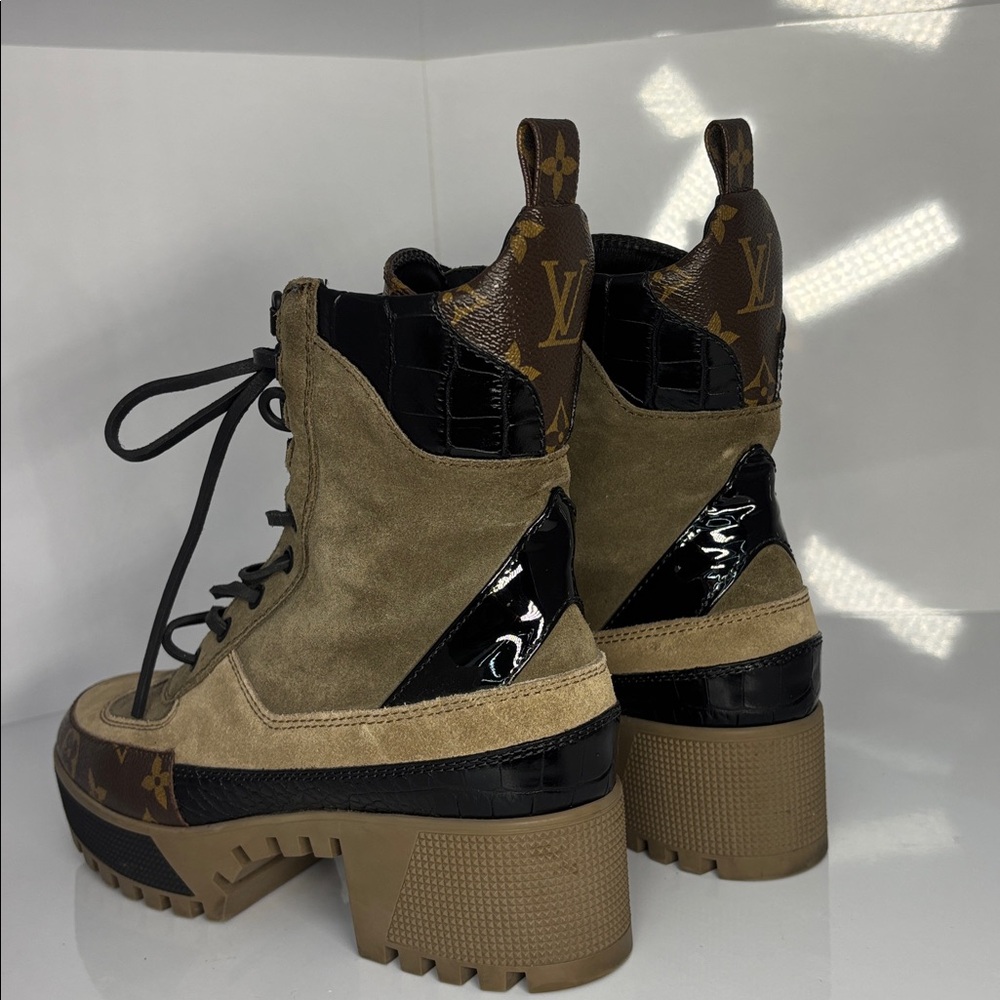 Louis Vuitton Brown & Tan Monogram Combat Platform Boots - Picture 3 of 4